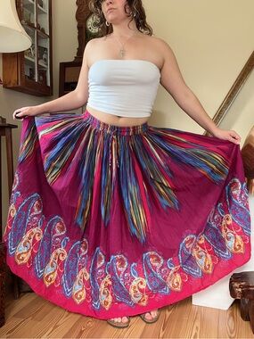 Sacred Threads Boho Rainbow Tie Dye Paisley Circle Maxi Skirt Cotton Festival